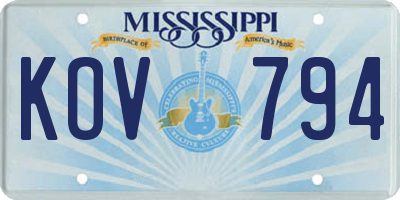 MS license plate KOV794