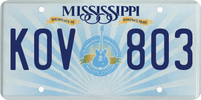 MS license plate KOV803