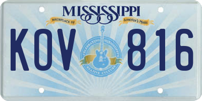 MS license plate KOV816