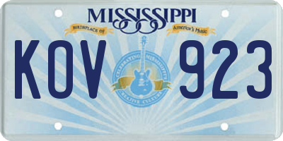 MS license plate KOV923