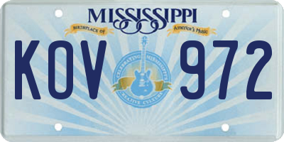 MS license plate KOV972