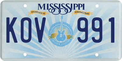 MS license plate KOV991