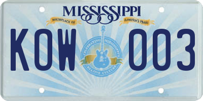 MS license plate KOW003