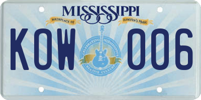 MS license plate KOW006