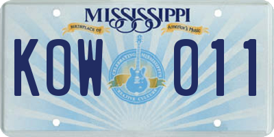 MS license plate KOW011