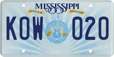 MS license plate KOW020