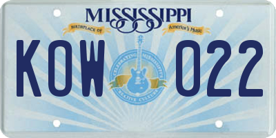MS license plate KOW022