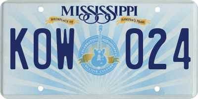 MS license plate KOW024