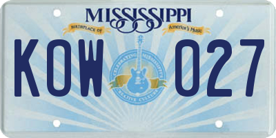 MS license plate KOW027