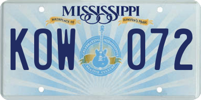 MS license plate KOW072