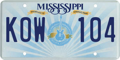 MS license plate KOW104
