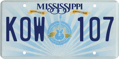 MS license plate KOW107