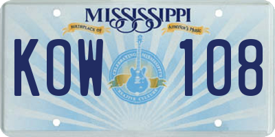 MS license plate KOW108
