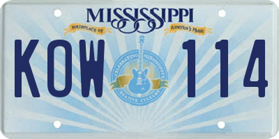 MS license plate KOW114