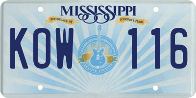 MS license plate KOW116
