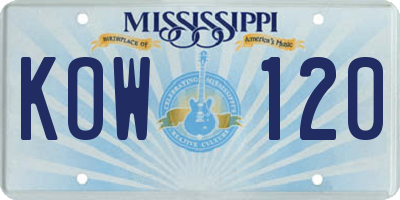 MS license plate KOW120