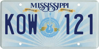 MS license plate KOW121