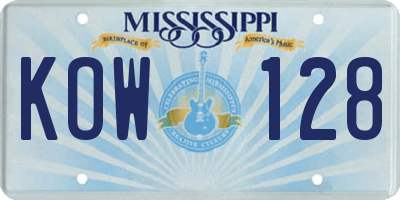 MS license plate KOW128