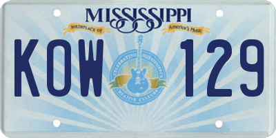 MS license plate KOW129