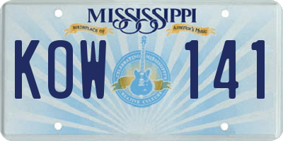 MS license plate KOW141