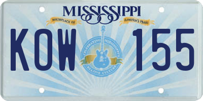 MS license plate KOW155