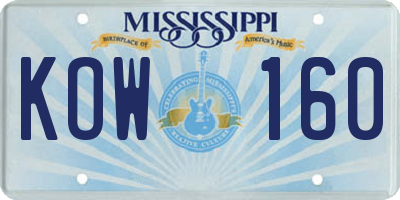MS license plate KOW160