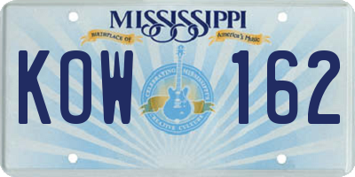MS license plate KOW162