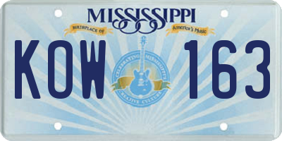 MS license plate KOW163