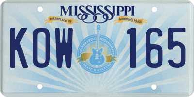 MS license plate KOW165