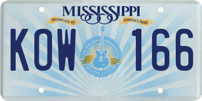 MS license plate KOW166
