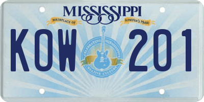 MS license plate KOW201