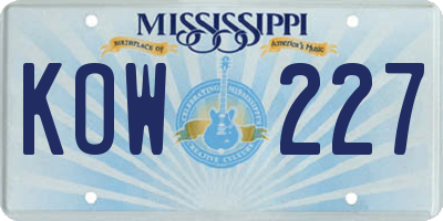 MS license plate KOW227