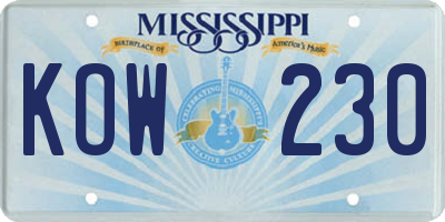 MS license plate KOW230