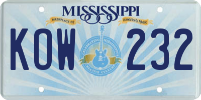 MS license plate KOW232