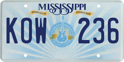 MS license plate KOW236