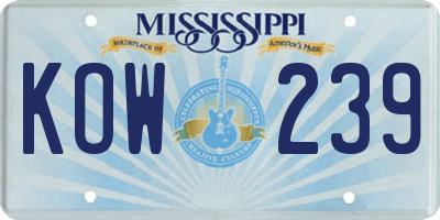 MS license plate KOW239