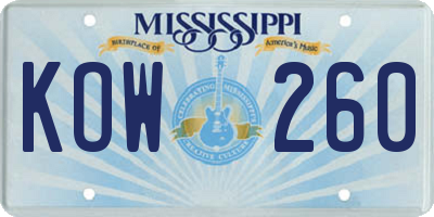 MS license plate KOW260