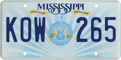 MS license plate KOW265