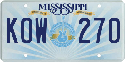 MS license plate KOW270