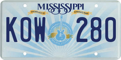 MS license plate KOW280