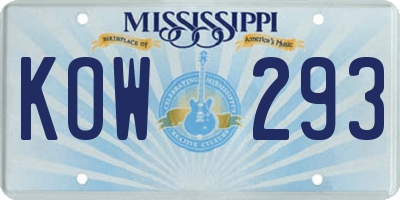 MS license plate KOW293