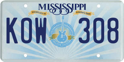 MS license plate KOW308