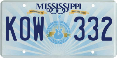 MS license plate KOW332