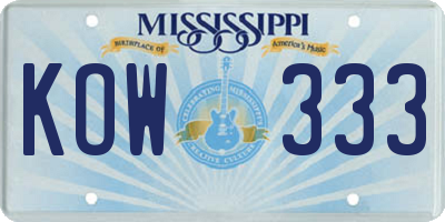 MS license plate KOW333