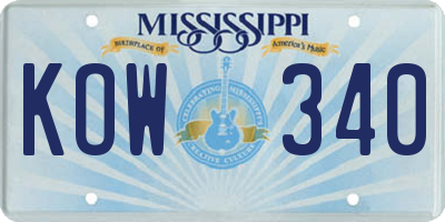 MS license plate KOW340