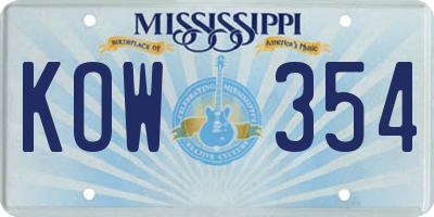 MS license plate KOW354