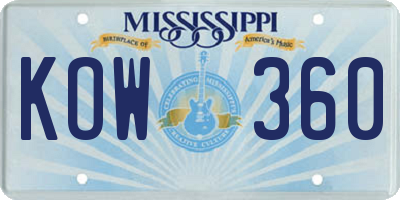 MS license plate KOW360