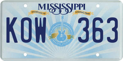 MS license plate KOW363