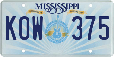 MS license plate KOW375