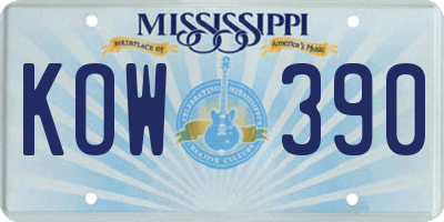 MS license plate KOW390